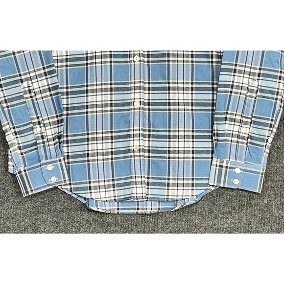 Peter Millar Button Up Long Sleeve Shirt Blue Gray White Plaid Mens Size Medium - Picture 4 of 11